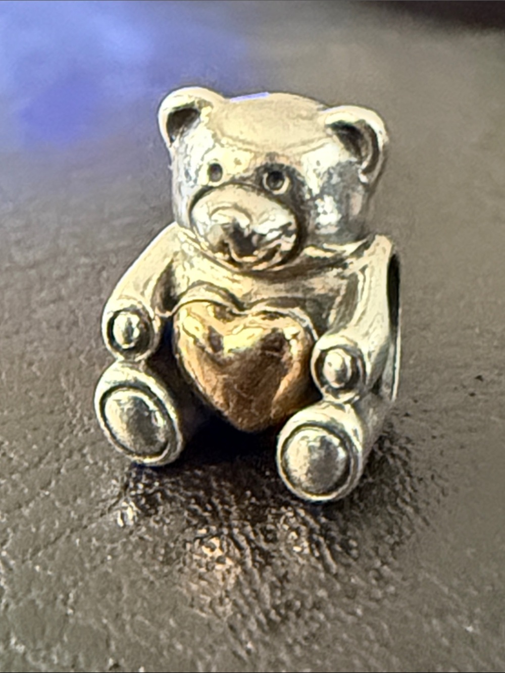 Pandora Two-Tone Teddy Bear Charm with Gold Heart